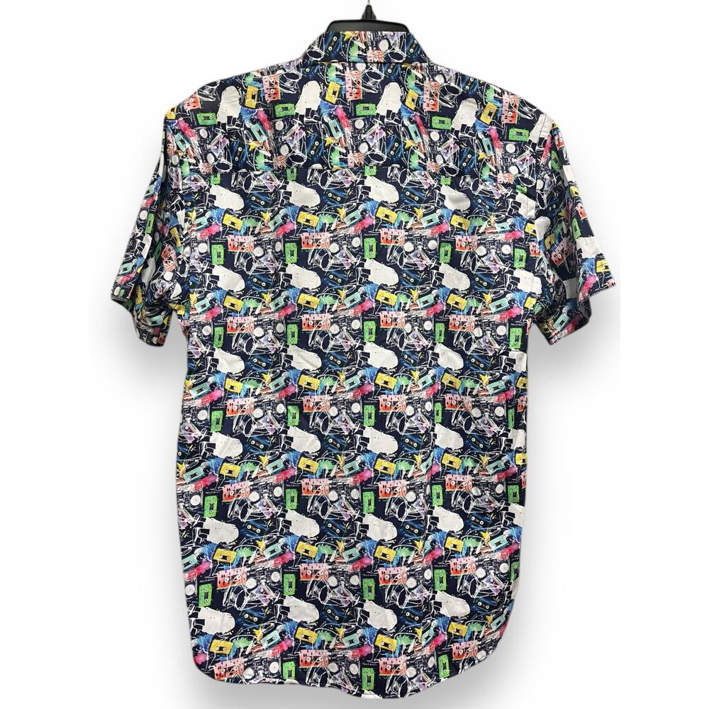 LUCHIANO VISCONTI BLACK Retro 80s Cassette Short Sleeve Shirt | Mens S Multi NWT - Picture 3 of 9